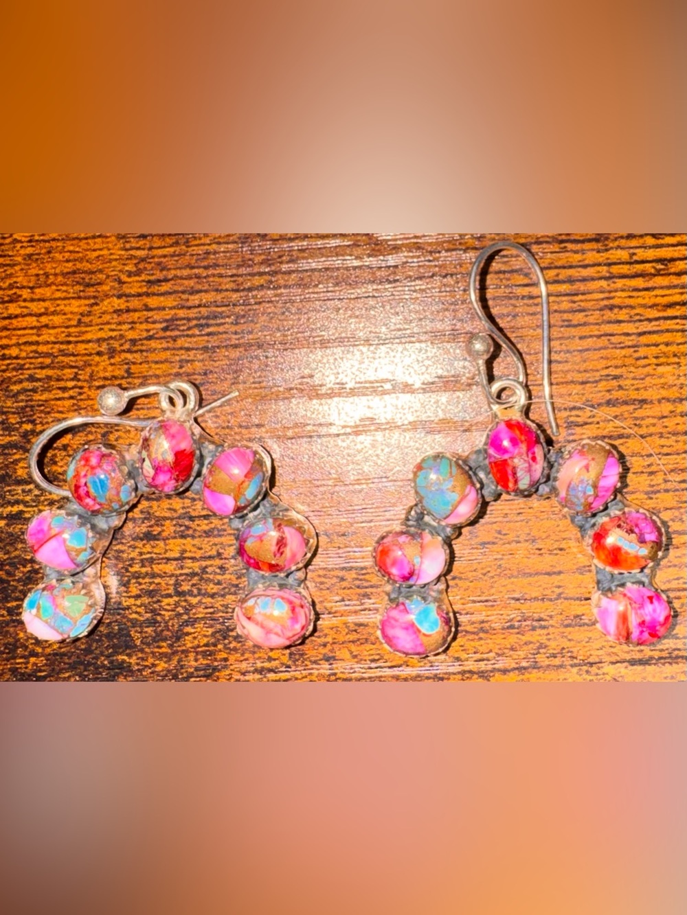 Pink Dahlia Turquoise Naja Earrings in 925 Sterling Silver